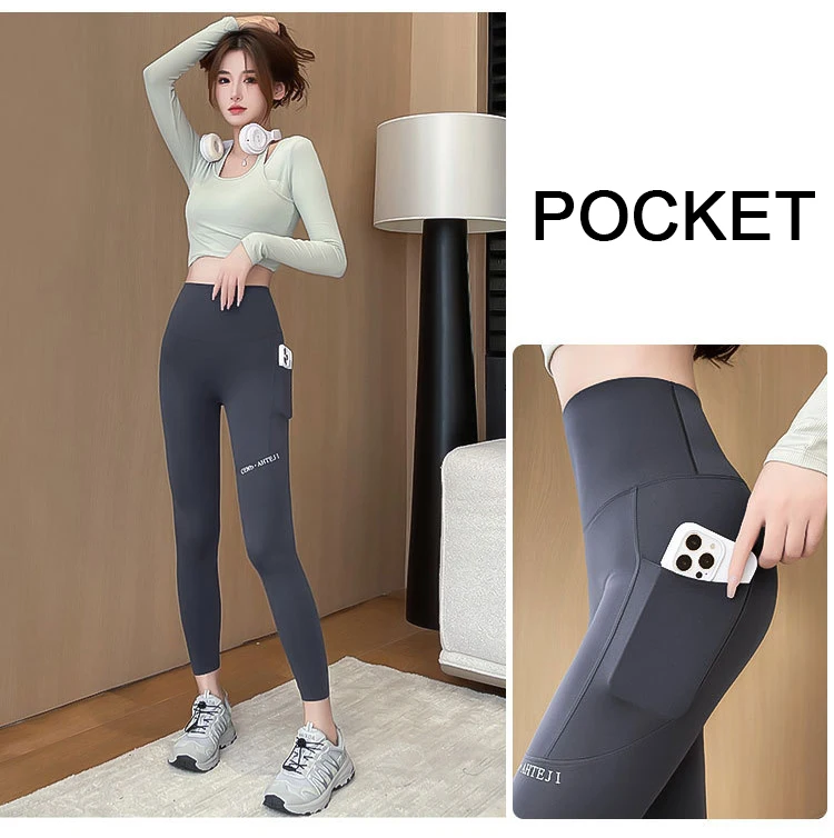 BIVIGAOS Autumn Winter Pocket Phone Shark Leggings Women High Waist Slim-Fit Sport Fitness Leggings Warm Fleece Leggings