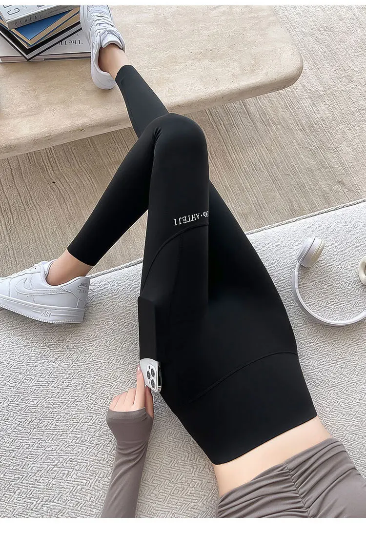 BIVIGAOS Autumn Winter Pocket Phone Shark Leggings Women High Waist Slim-Fit Sport Fitness Leggings Warm Fleece Leggings