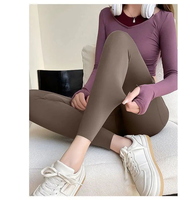 BIVIGAOS Autumn Winter Pocket Phone Shark Leggings Women High Waist Slim-Fit Sport Fitness Leggings Warm Fleece Leggings