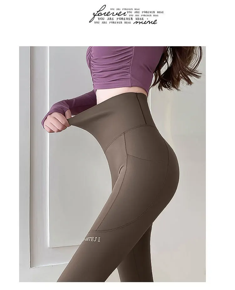 BIVIGAOS Autumn Winter Pocket Phone Shark Leggings Women High Waist Slim-Fit Sport Fitness Leggings Warm Fleece Leggings