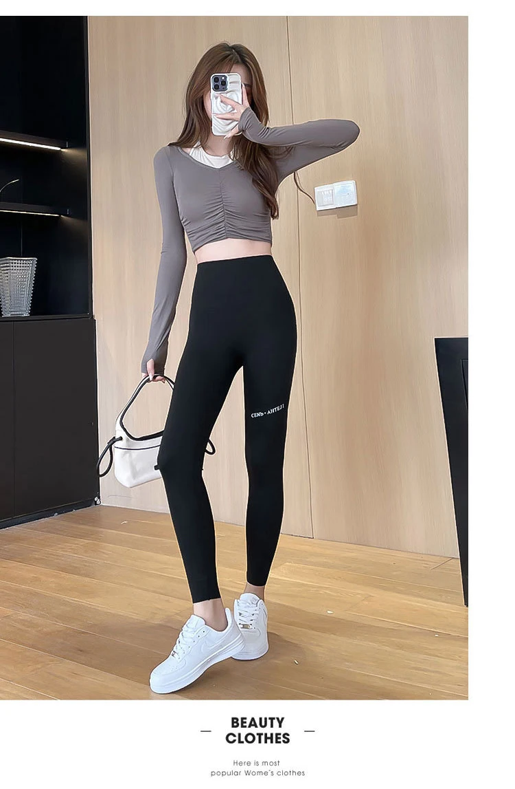BIVIGAOS Autumn Winter Pocket Phone Shark Leggings Women High Waist Slim-Fit Sport Fitness Leggings Warm Fleece Leggings