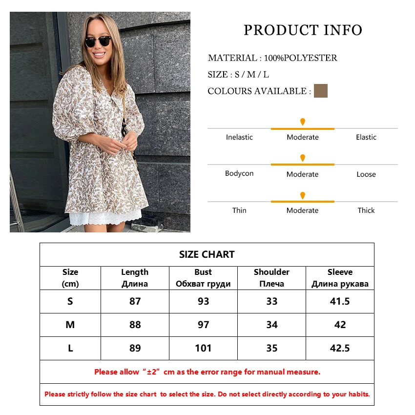 Clacive Summer Loose Print Women'S Dress 2023 Fashion Lapel Short Puff Sleeve Mini Dresses Elegant Lace Patchwork Female Dress