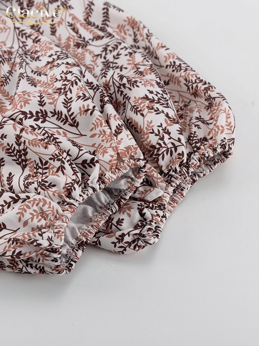 Clacive Summer Loose Print Women'S Dress 2023 Fashion Lapel Short Puff Sleeve Mini Dresses Elegant Lace Patchwork Female Dress