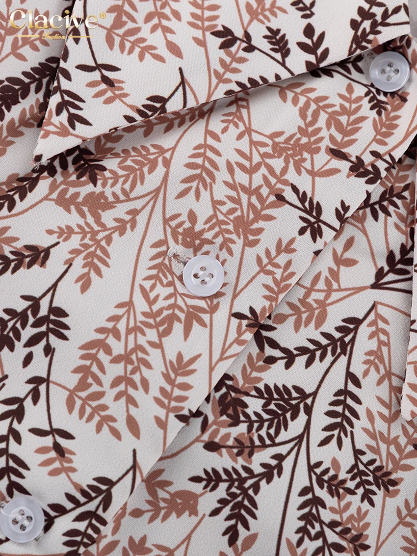 Clacive Summer Loose Print Women'S Dress 2023 Fashion Lapel Short Puff Sleeve Mini Dresses Elegant Lace Patchwork Female Dress