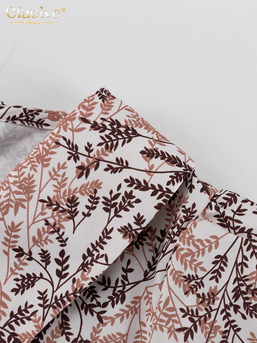 Clacive Summer Loose Print Women'S Dress 2023 Fashion Lapel Short Puff Sleeve Mini Dresses Elegant Lace Patchwork Female Dress
