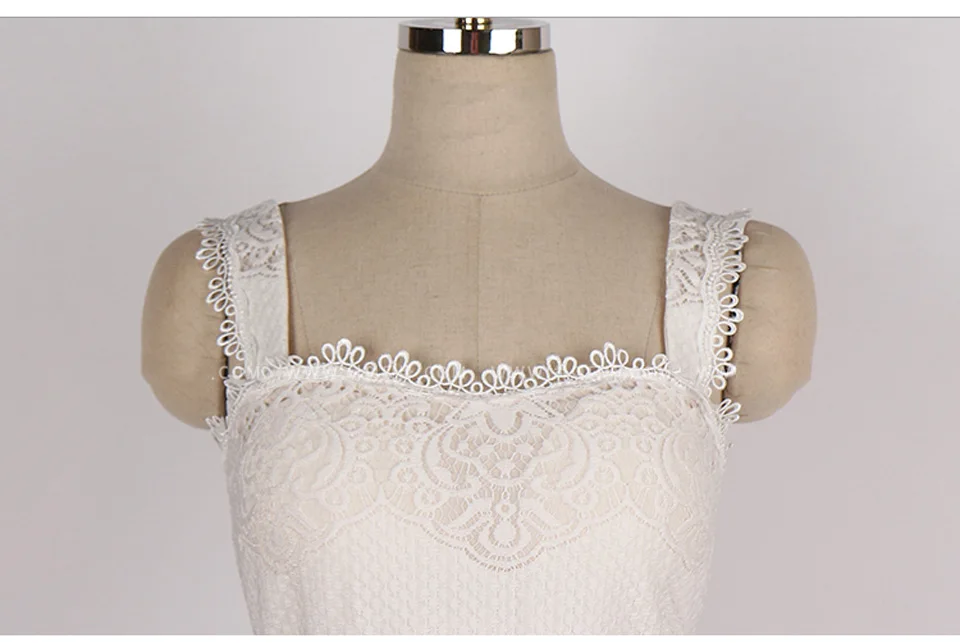 High Waist Tight Elegant Party Dress Summer White Sleeveless Square Neckline Suspenders Decorated With Lace Trim Dress Women