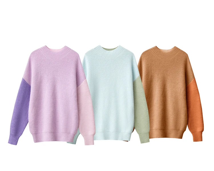 AMII Minimalism Sweaters Women 2024 Autumn Street Wear Spliced Knitted Top Drop Sleeve Loose Full Pullovers Sweaters 12344144