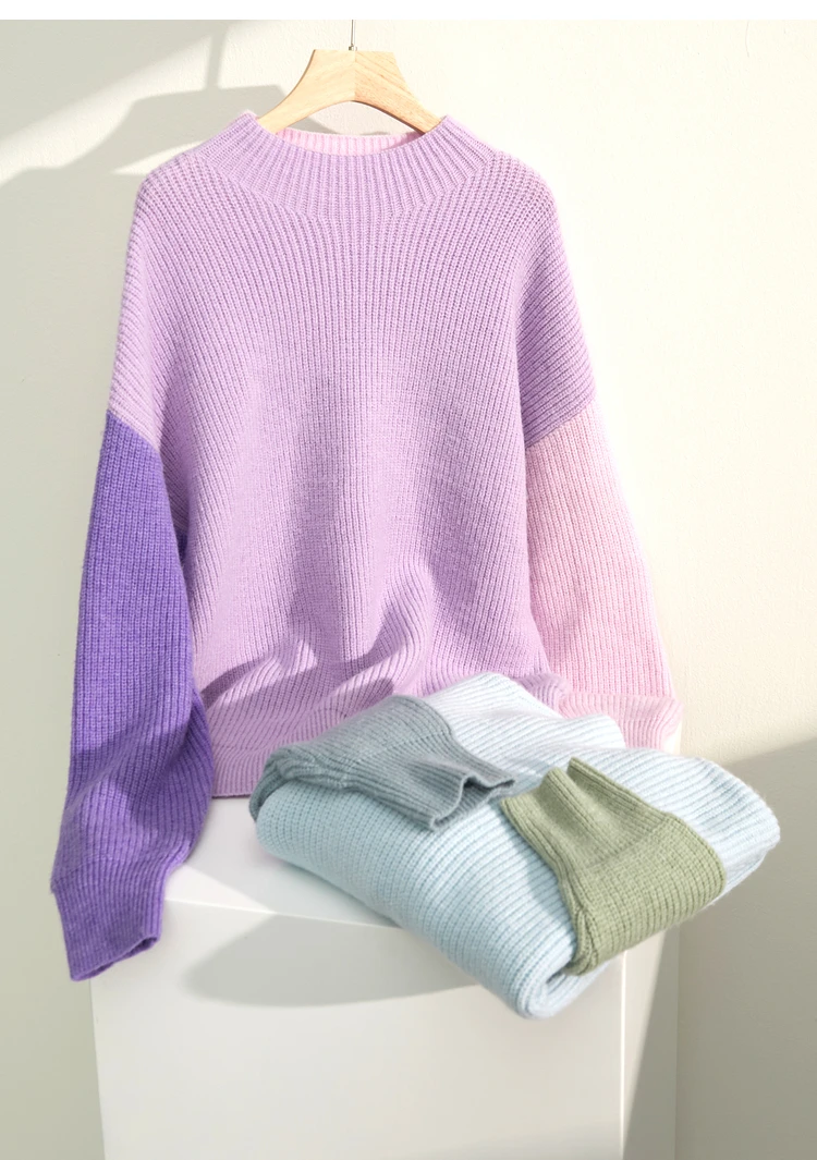 AMII Minimalism Sweaters Women 2024 Autumn Street Wear Spliced Knitted Top Drop Sleeve Loose Full Pullovers Sweaters 12344144