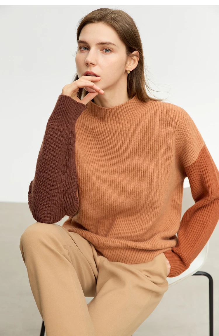 AMII Minimalism Sweaters Women 2024 Autumn Street Wear Spliced Knitted Top Drop Sleeve Loose Full Pullovers Sweaters 12344144