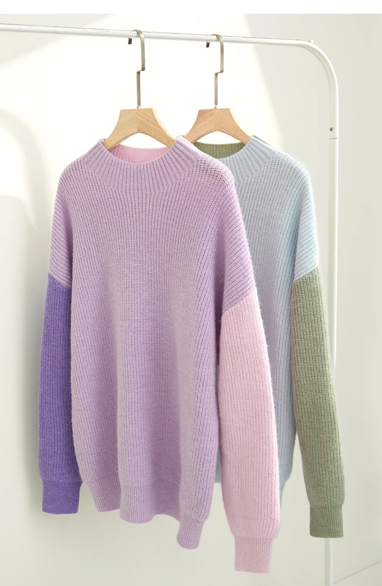 AMII Minimalism Sweaters Women 2024 Autumn Street Wear Spliced Knitted Top Drop Sleeve Loose Full Pullovers Sweaters 12344144