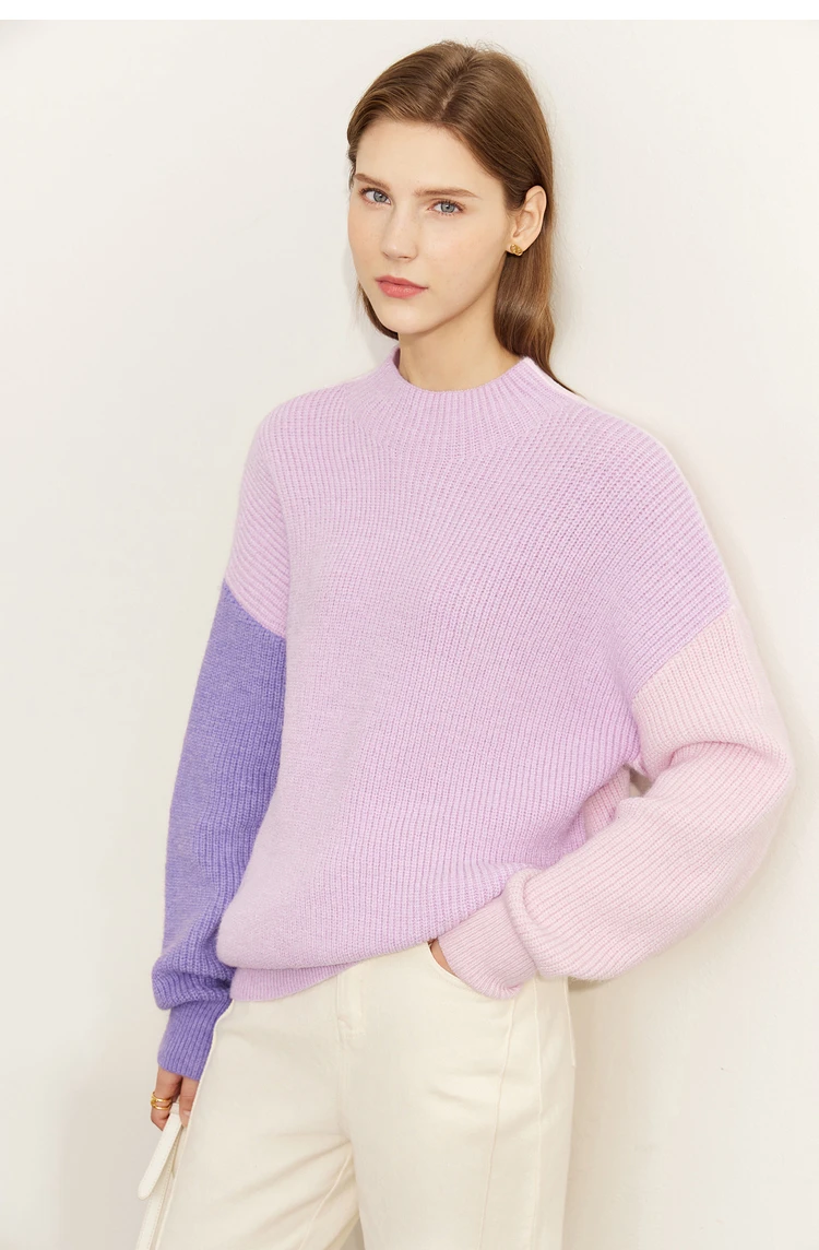 AMII Minimalism Sweaters Women 2024 Autumn Street Wear Spliced Knitted Top Drop Sleeve Loose Full Pullovers Sweaters 12344144