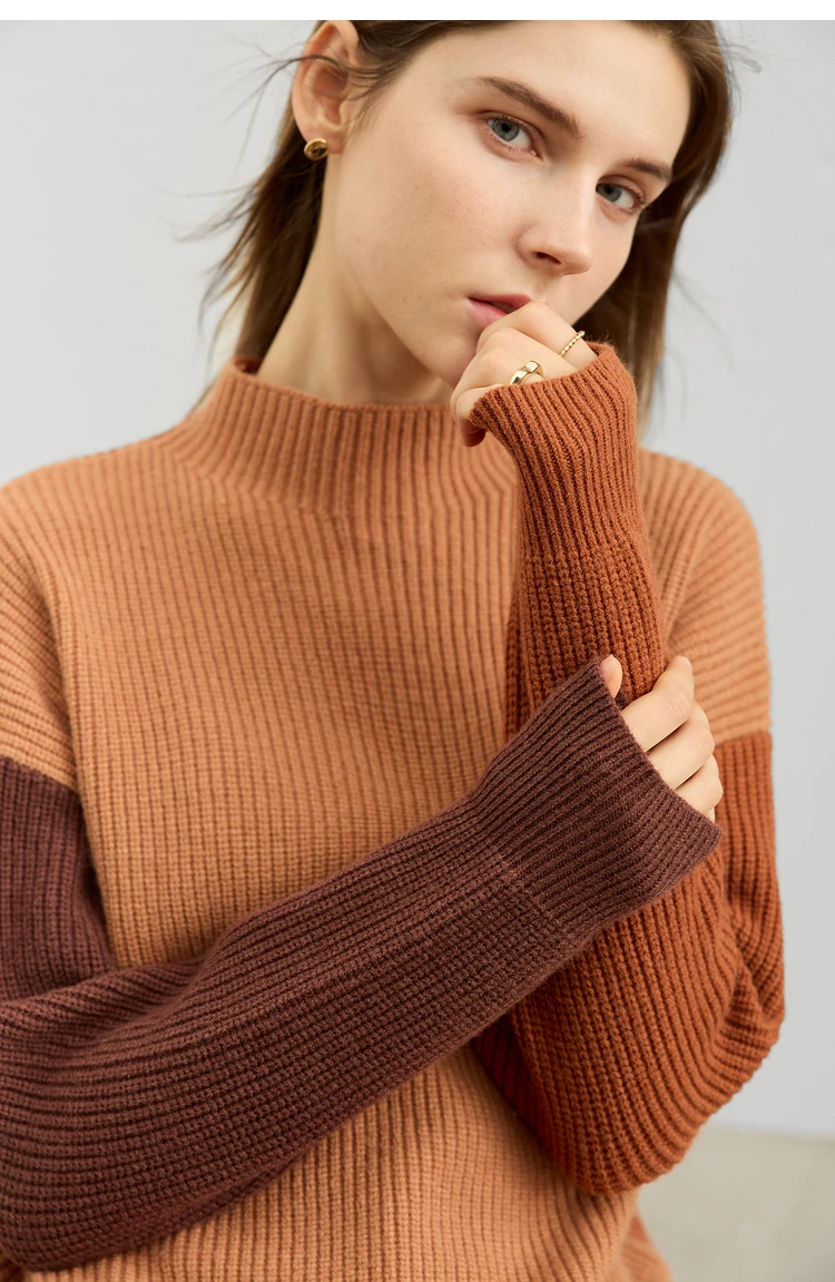 AMII Minimalism Sweaters Women 2024 Autumn Street Wear Spliced Knitted Top Drop Sleeve Loose Full Pullovers Sweaters 12344144