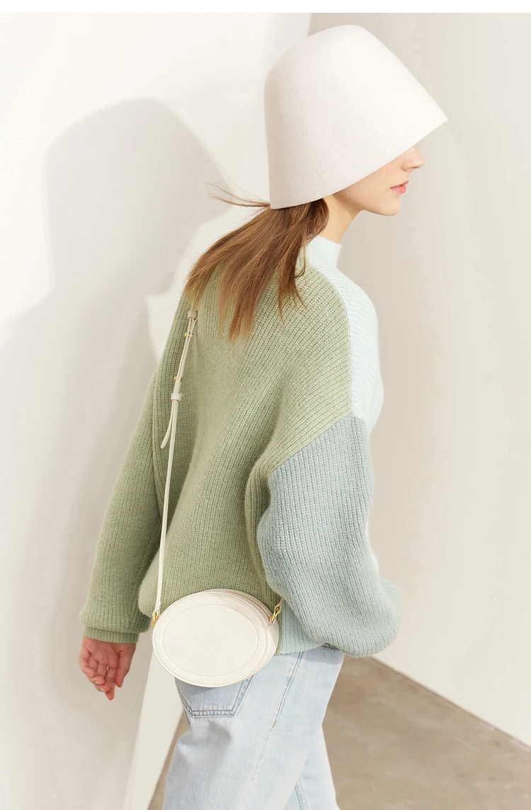 AMII Minimalism Sweaters Women 2024 Autumn Street Wear Spliced Knitted Top Drop Sleeve Loose Full Pullovers Sweaters 12344144