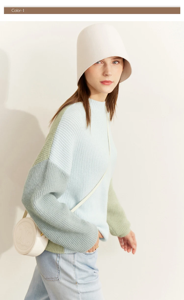 AMII Minimalism Sweaters Women 2024 Autumn Street Wear Spliced Knitted Top Drop Sleeve Loose Full Pullovers Sweaters 12344144