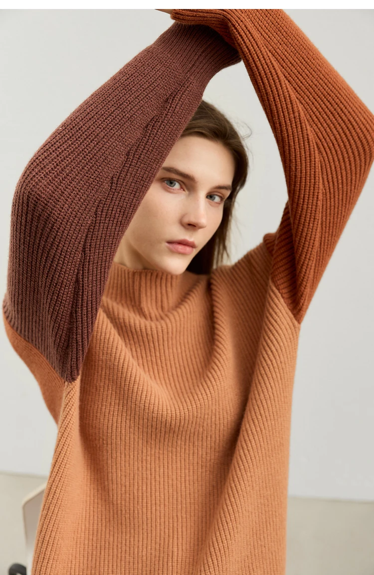 AMII Minimalism Sweaters Women 2024 Autumn Street Wear Spliced Knitted Top Drop Sleeve Loose Full Pullovers Sweaters 12344144