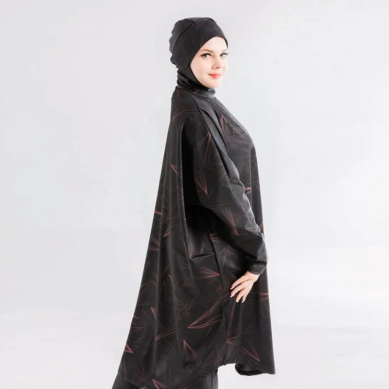 Women Muslim Swimwear Beachwear Screen Printing 3pcs Lslamic Clothes Hijab Long Sleeves Sport Swimsuit Burkinis Bathing Bat Suit