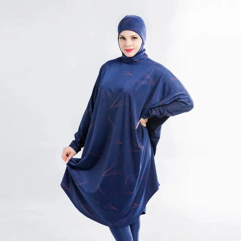 Women Muslim Swimwear Beachwear Screen Printing 3pcs Lslamic Clothes Hijab Long Sleeves Sport Swimsuit Burkinis Bathing Bat Suit