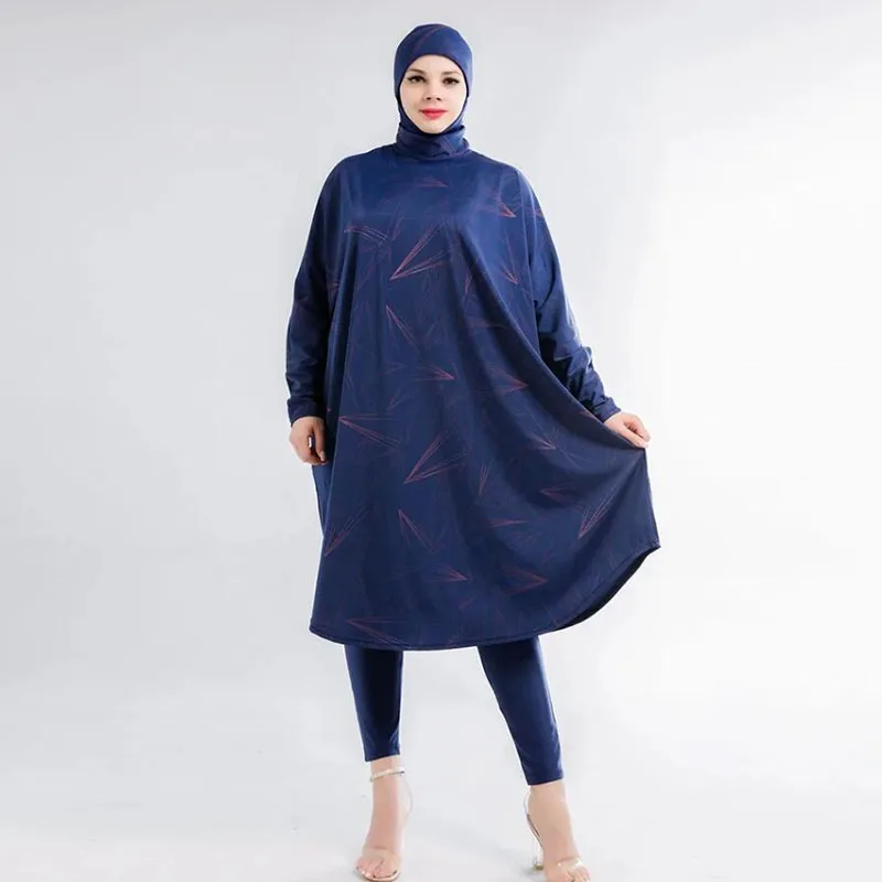 Women Muslim Swimwear Beachwear Screen Printing 3pcs Lslamic Clothes Hijab Long Sleeves Sport Swimsuit Burkinis Bathing Bat Suit