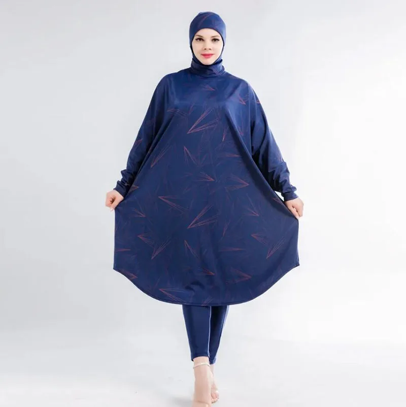 Women Muslim Swimwear Beachwear Screen Printing 3pcs Lslamic Clothes Hijab Long Sleeves Sport Swimsuit Burkinis Bathing Bat Suit