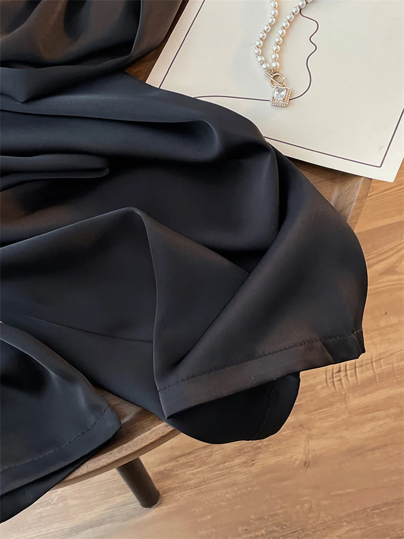 High Waist Ice Silk Acetate Wide Leg Pants for Women Summer Loose Silk Satin Long Maxi Trousers Spring Lace Up Plus Size Pants