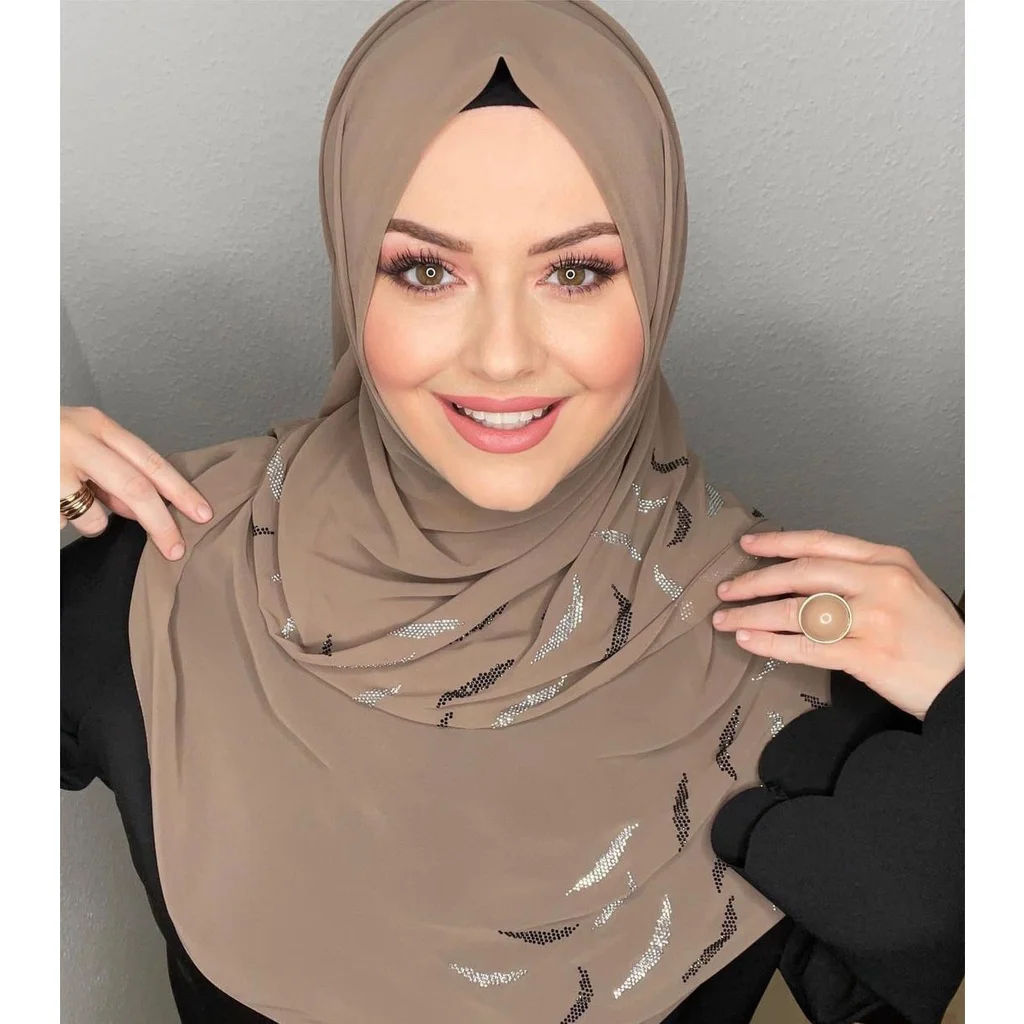 Muslim Instant Turban Rhinestone White Chiffon Hijab Abaya Hijabs For Woman Abayas Jersey Glitter Head Scarf Dress Women Turbans