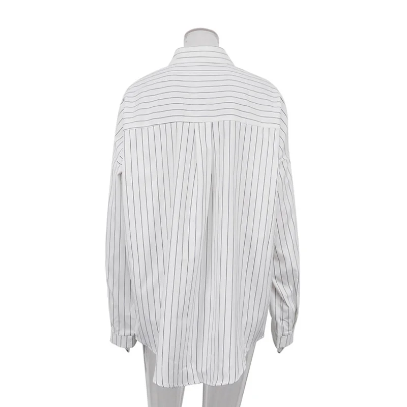 Mueyaruho 2023 Autumn Winter Women Oversized Striped Long Shirt Fashion White Long Sleeve Loose Fit Blouse Female