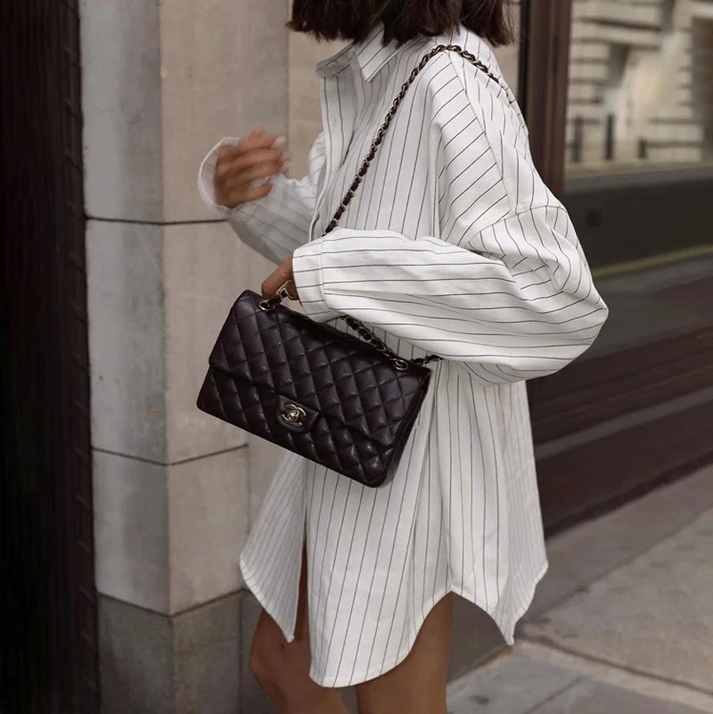 Mueyaruho 2023 Autumn Winter Women Oversized Striped Long Shirt Fashion White Long Sleeve Loose Fit Blouse Female