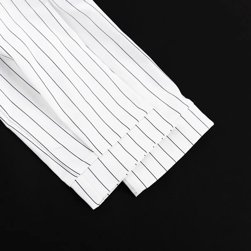 Mueyaruho 2023 Autumn Winter Women Oversized Striped Long Shirt Fashion White Long Sleeve Loose Fit Blouse Female