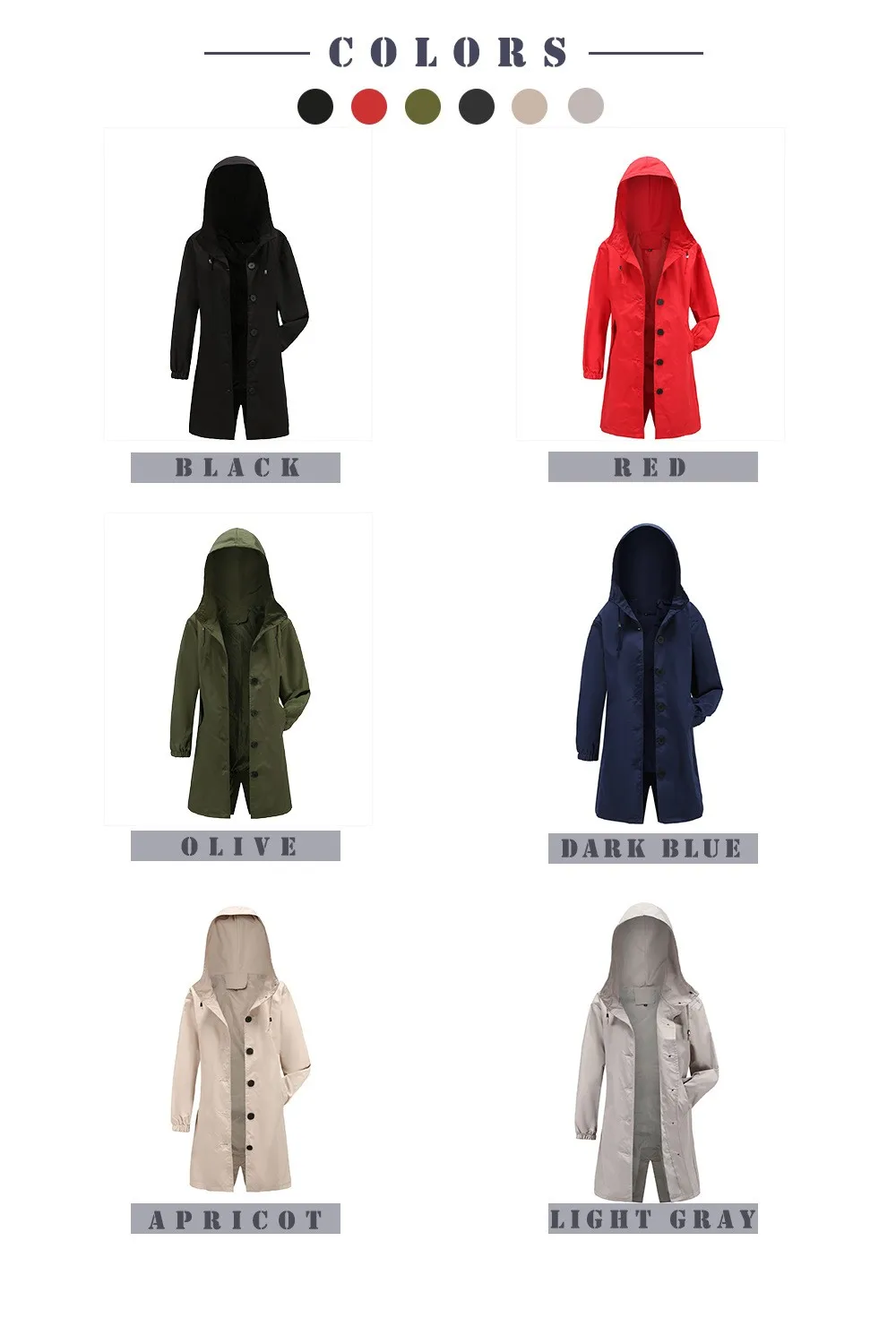 Fahsyee Raincoat Women, Rain Jacket Waterproof Raincoat Hooded Windbreaker Outdoor Long Active