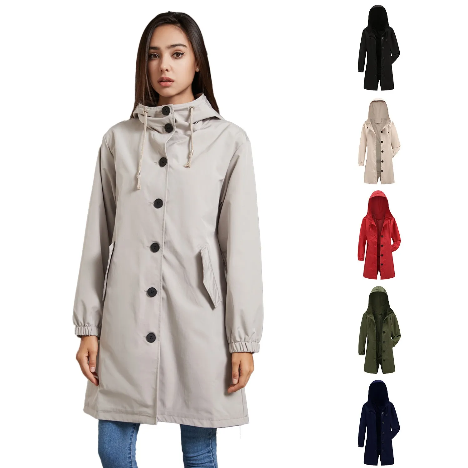 Fahsyee Raincoat Women, Rain Jacket Waterproof Raincoat Hooded Windbreaker Outdoor Long Active
