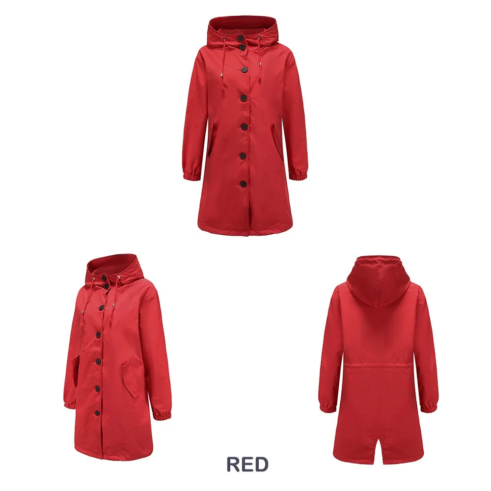 Fahsyee Raincoat Women, Rain Jacket Waterproof Raincoat Hooded Windbreaker Outdoor Long Active