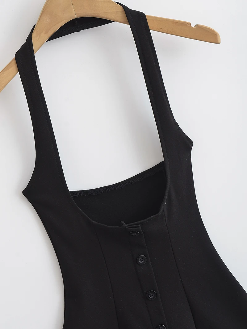 New in Mini dresses for women 2024 Summer black short dresses evening party sexy dress button up halter dress elegant brown
