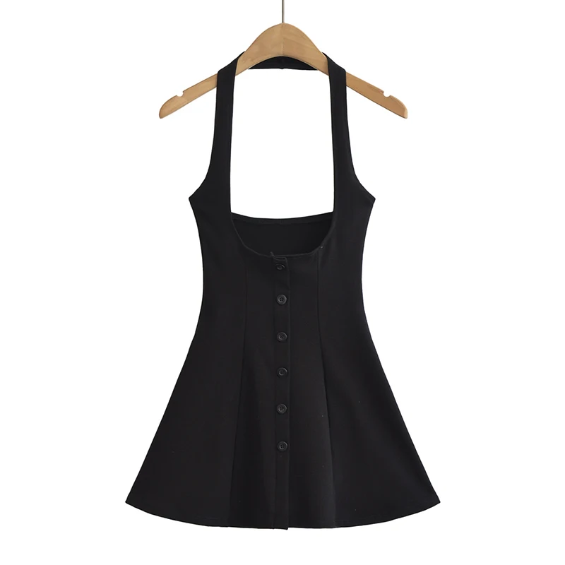 New in Mini dresses for women 2024 Summer black short dresses evening party sexy dress button up halter dress elegant brown