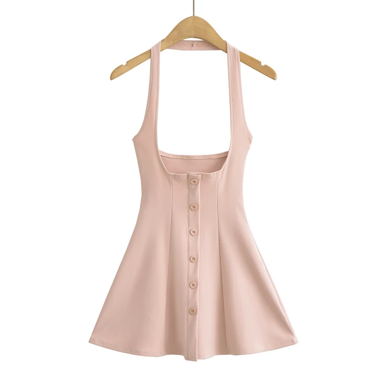 New in Mini dresses for women 2024 Summer black short dresses evening party sexy dress button up halter dress elegant brown
