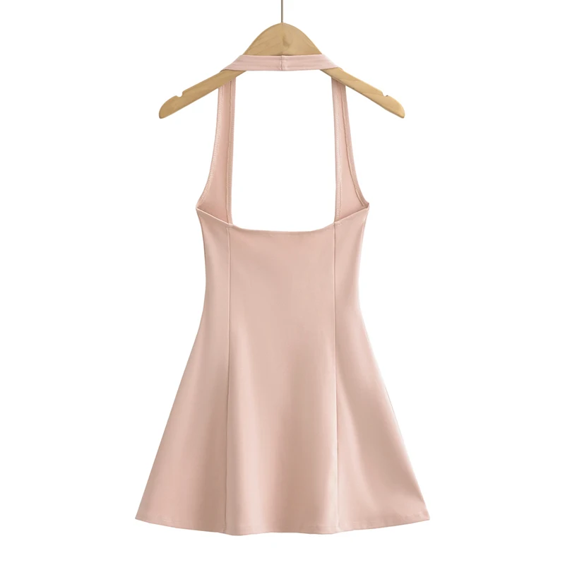 New in Mini dresses for women 2024 Summer black short dresses evening party sexy dress button up halter dress elegant brown