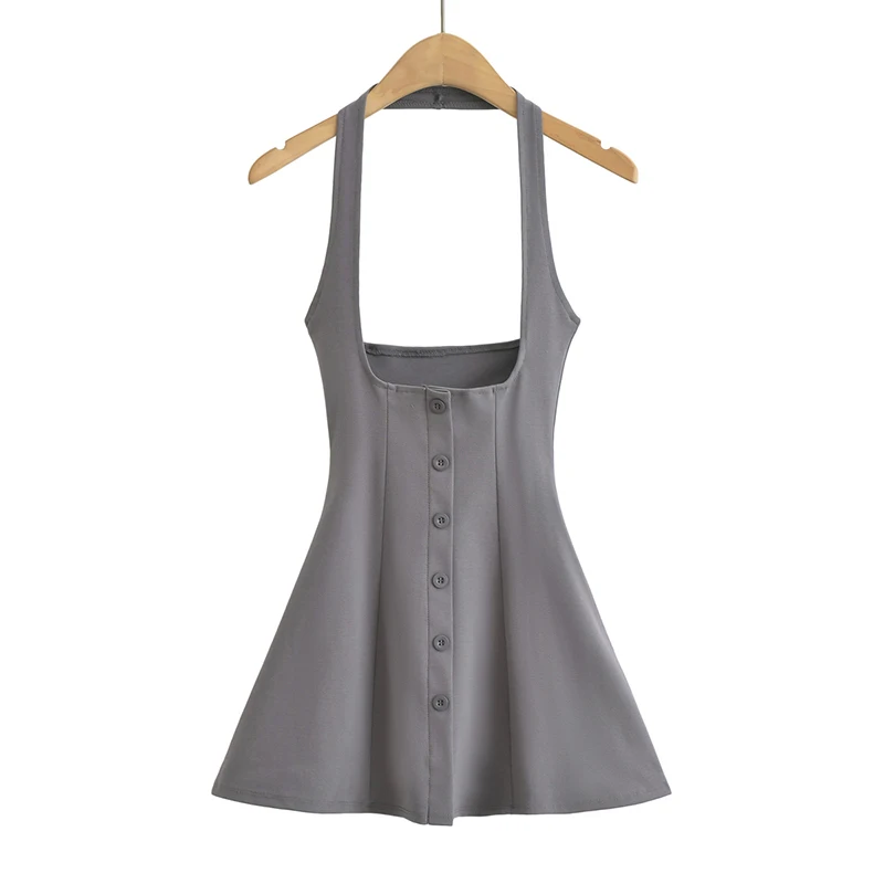 New in Mini dresses for women 2024 Summer black short dresses evening party sexy dress button up halter dress elegant brown