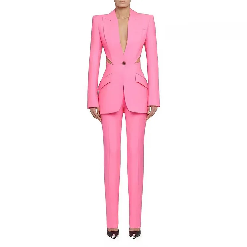 HIGH QUALITY New Fashion 2026 Designer Blazer Suit Set Women's Hollow out Beaded Blazer Pants Set