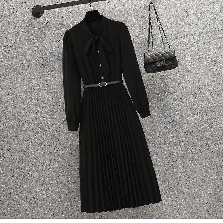 Women's Spring Autumn Vintage Plaid Cardigan Jacket Midi Black Dress 1 or Two-piece Set Lady Graceful Coat Bowknot Dresses Suits
