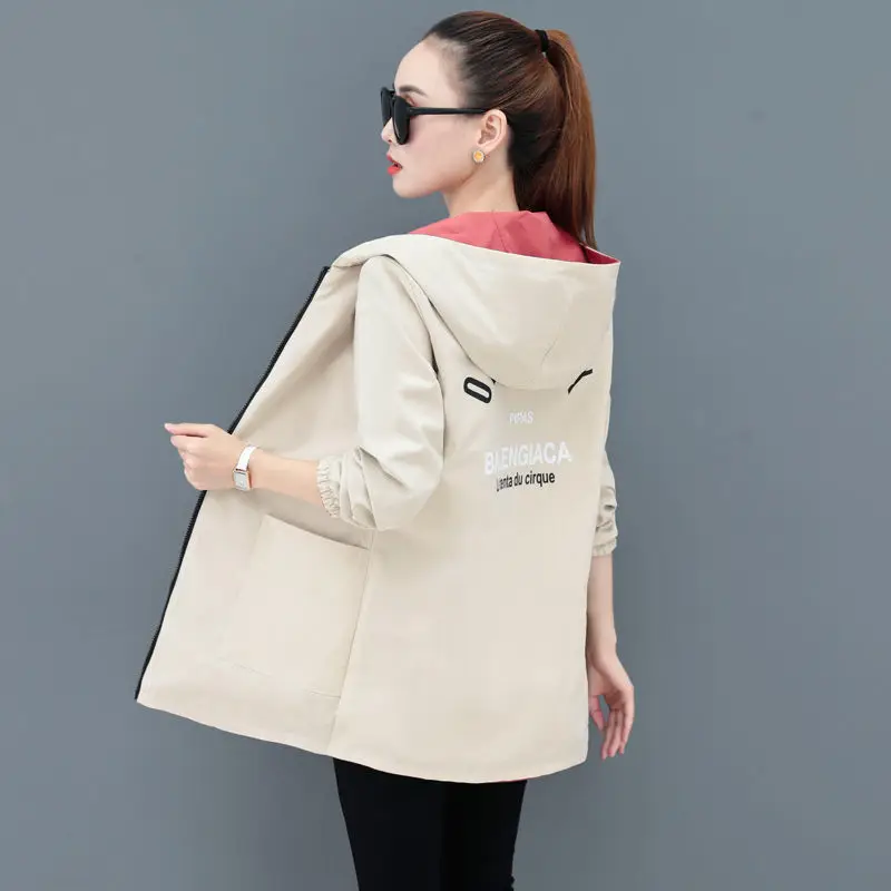 UHYTGF Double-Sided Trench Coat Women Spring Autumn Clothes Hooded Large Size Long Windbreaker Jacket Female Outerwear Tops 2680