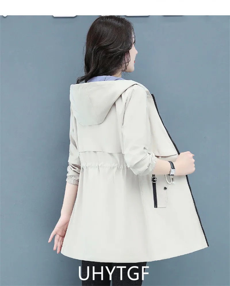 UHYTGF Double-Sided Trench Coat Women Spring Autumn Clothes Hooded Large Size Long Windbreaker Jacket Female Outerwear Tops 2680