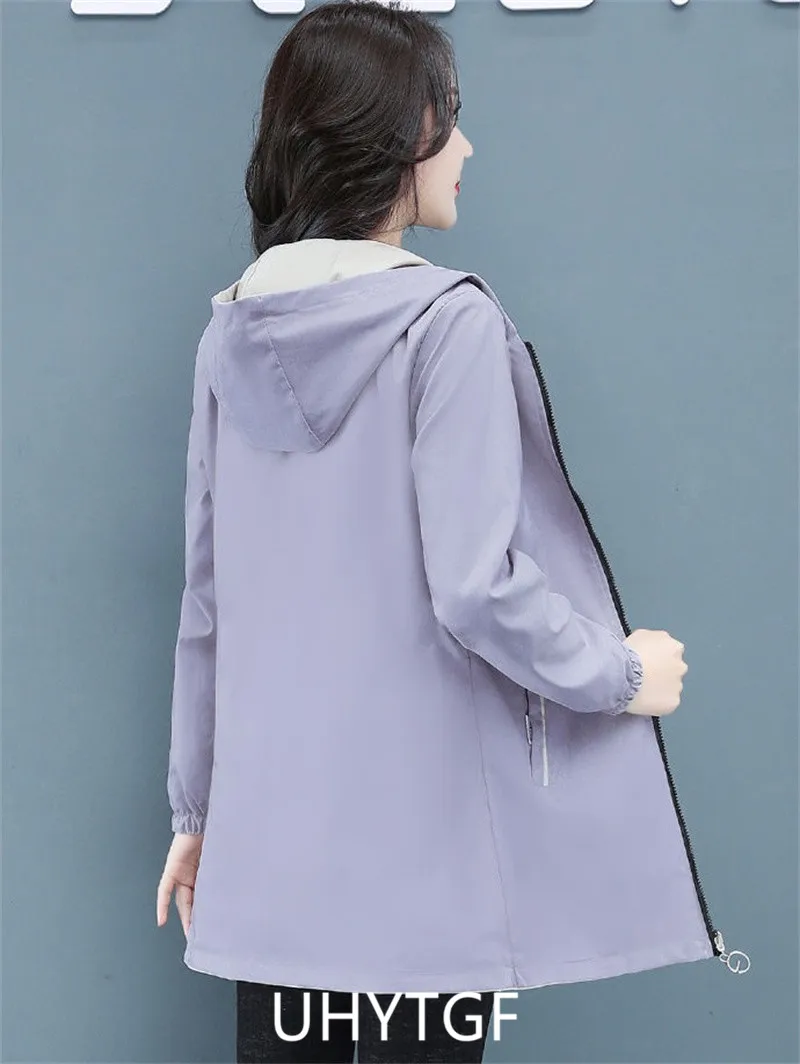 UHYTGF Double-Sided Trench Coat Women Spring Autumn Clothes Hooded Large Size Long Windbreaker Jacket Female Outerwear Tops 2680