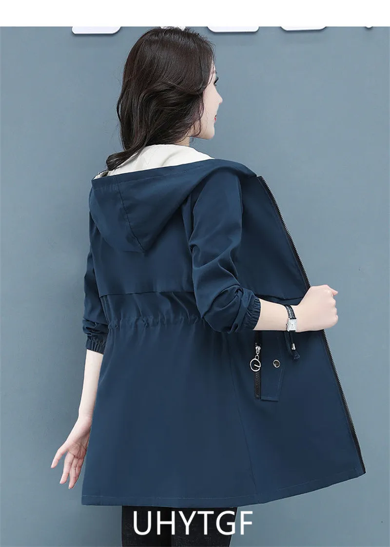 UHYTGF Double-Sided Trench Coat Women Spring Autumn Clothes Hooded Large Size Long Windbreaker Jacket Female Outerwear Tops 2680