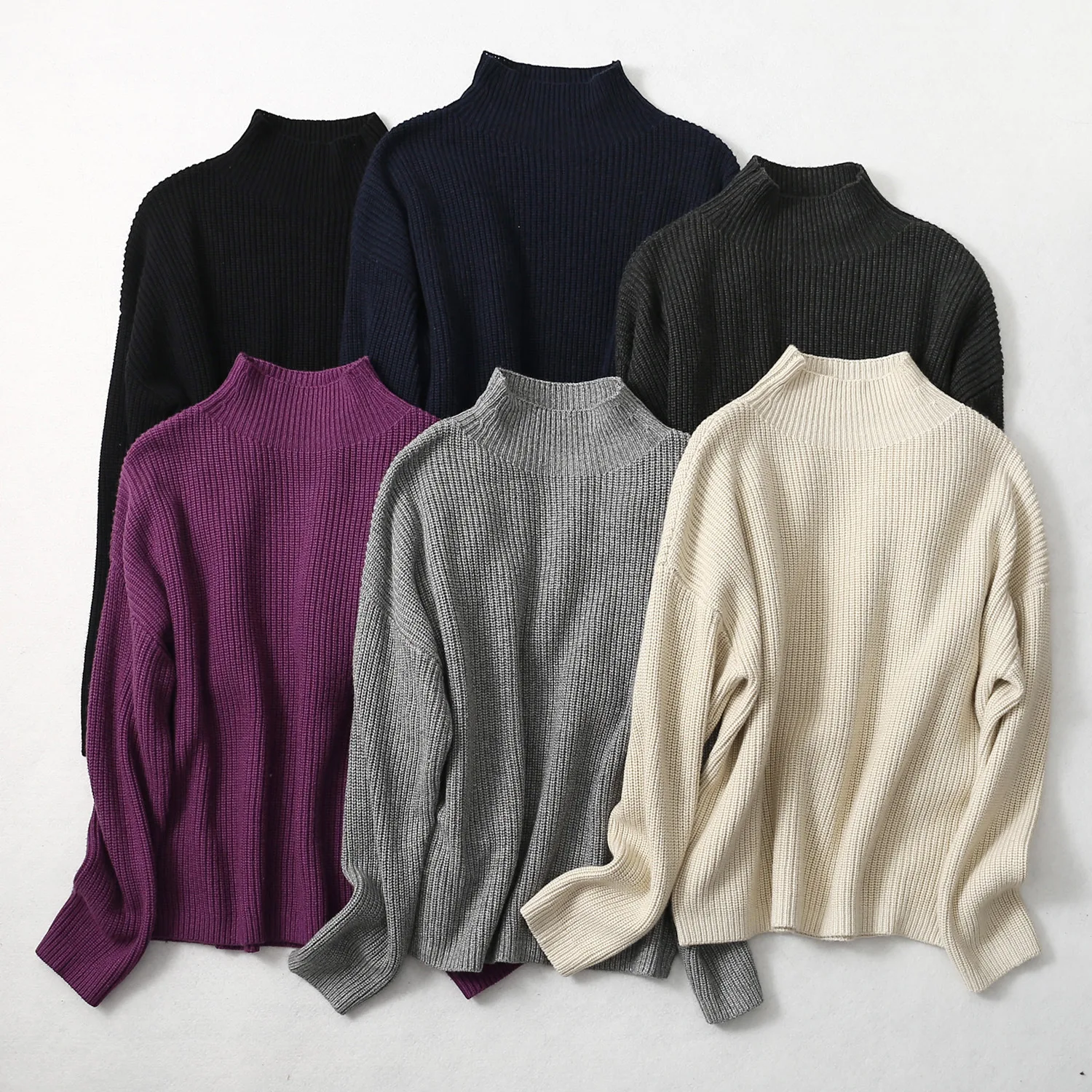 BirdTree 85% Silk 15% Cashmere Sweater, Women Beige Warm Mock Neck, Everyday Long Sleeve Solid Pullover, 2026 Spring T41872QC