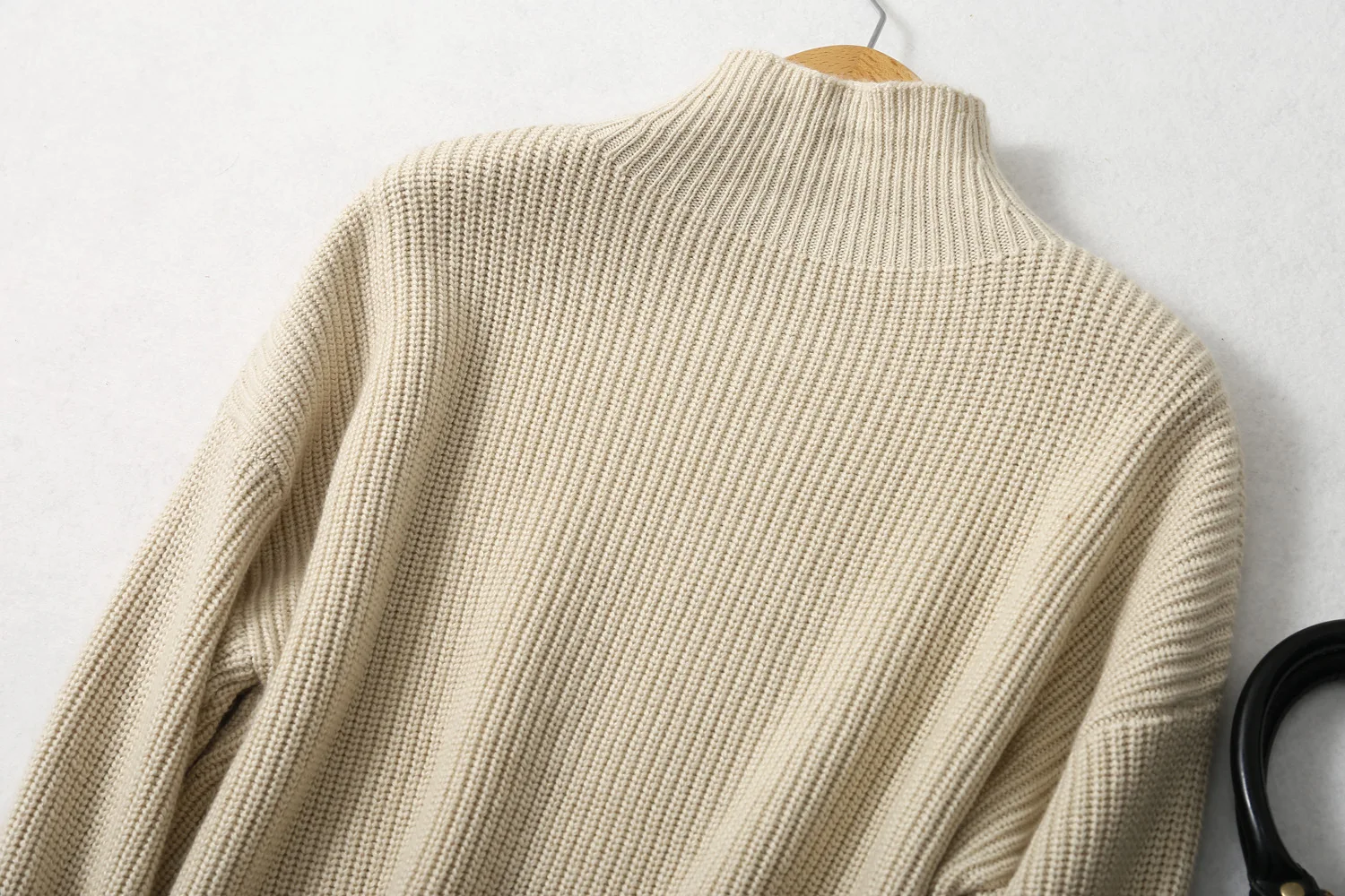 BirdTree 85% Silk 15% Cashmere Sweater, Women Beige Warm Mock Neck, Everyday Long Sleeve Solid Pullover, 2026 Spring T41872QC