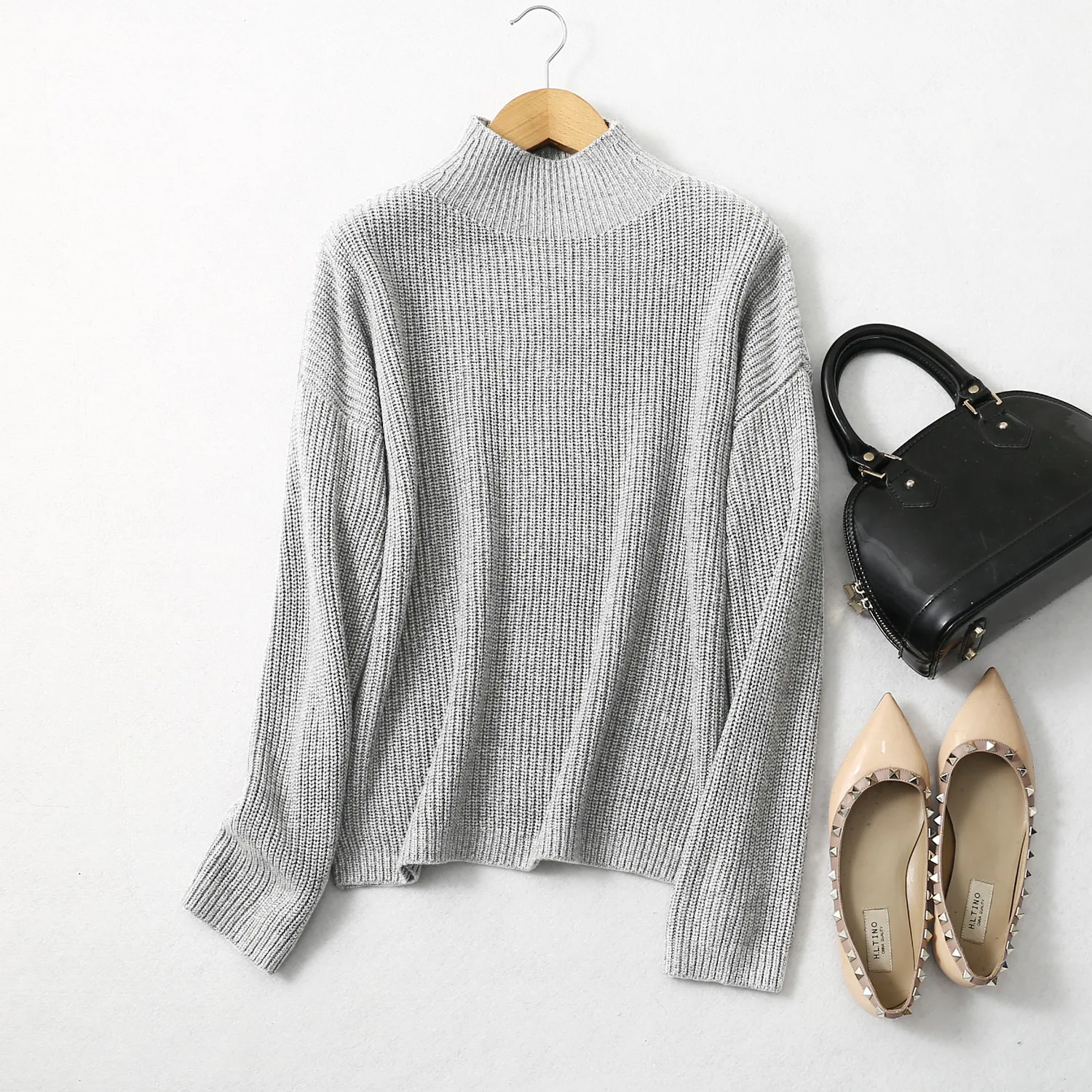 BirdTree 85% Silk 15% Cashmere Sweater, Women Beige Warm Mock Neck, Everyday Long Sleeve Solid Pullover, 2026 Spring T41872QC