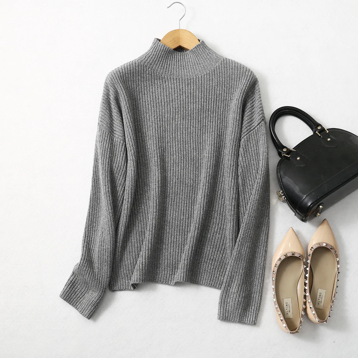 BirdTree 85% Silk 15% Cashmere Sweater, Women Beige Warm Mock Neck, Everyday Long Sleeve Solid Pullover, 2026 Spring T41872QC