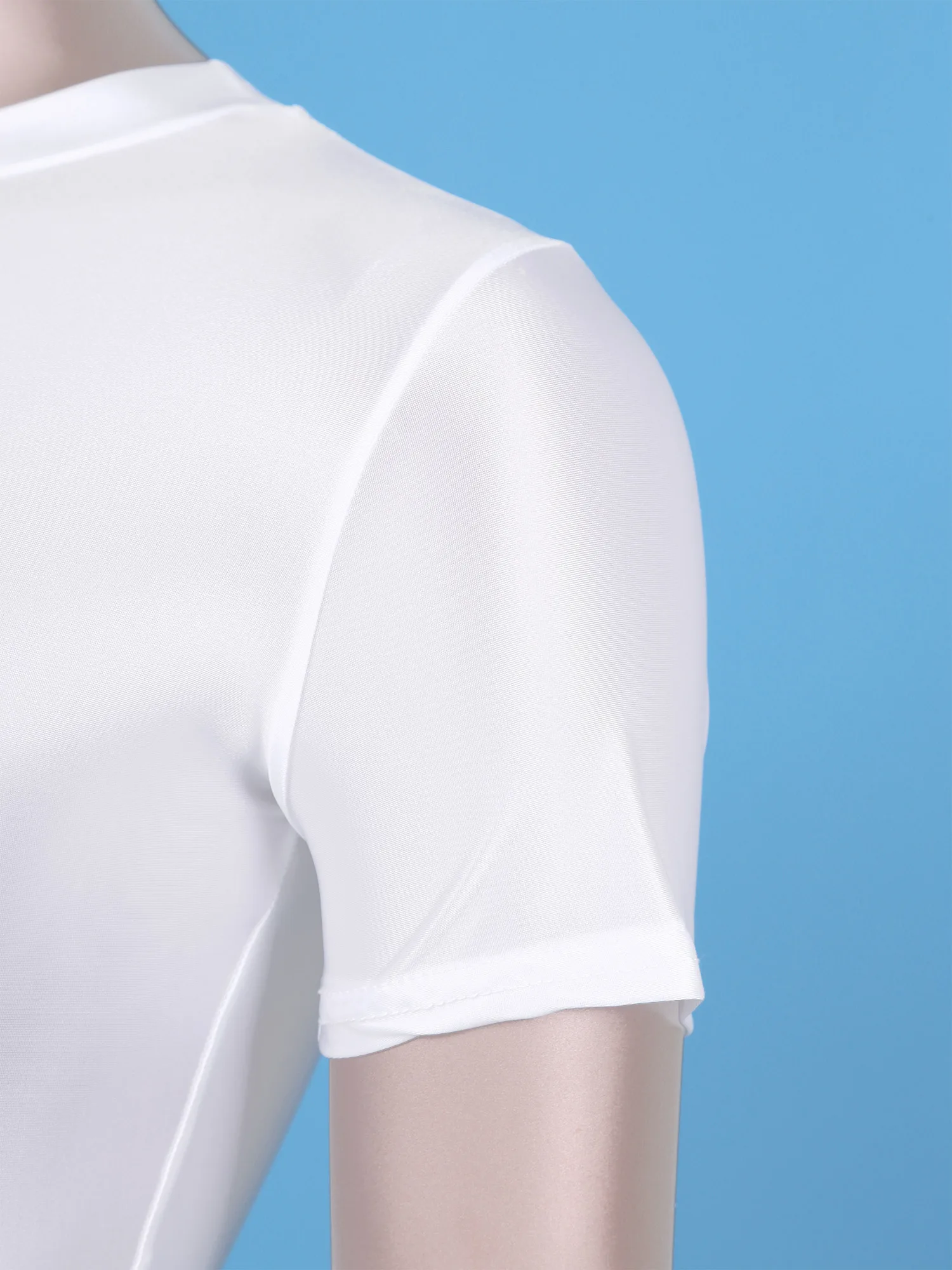 Womens Glossy Short Sleeve Crop Top Solid Color Round Neck Slim Fit T-shirt Smooth Stretchy Tank Tops Yoga Sportswear Swimwear