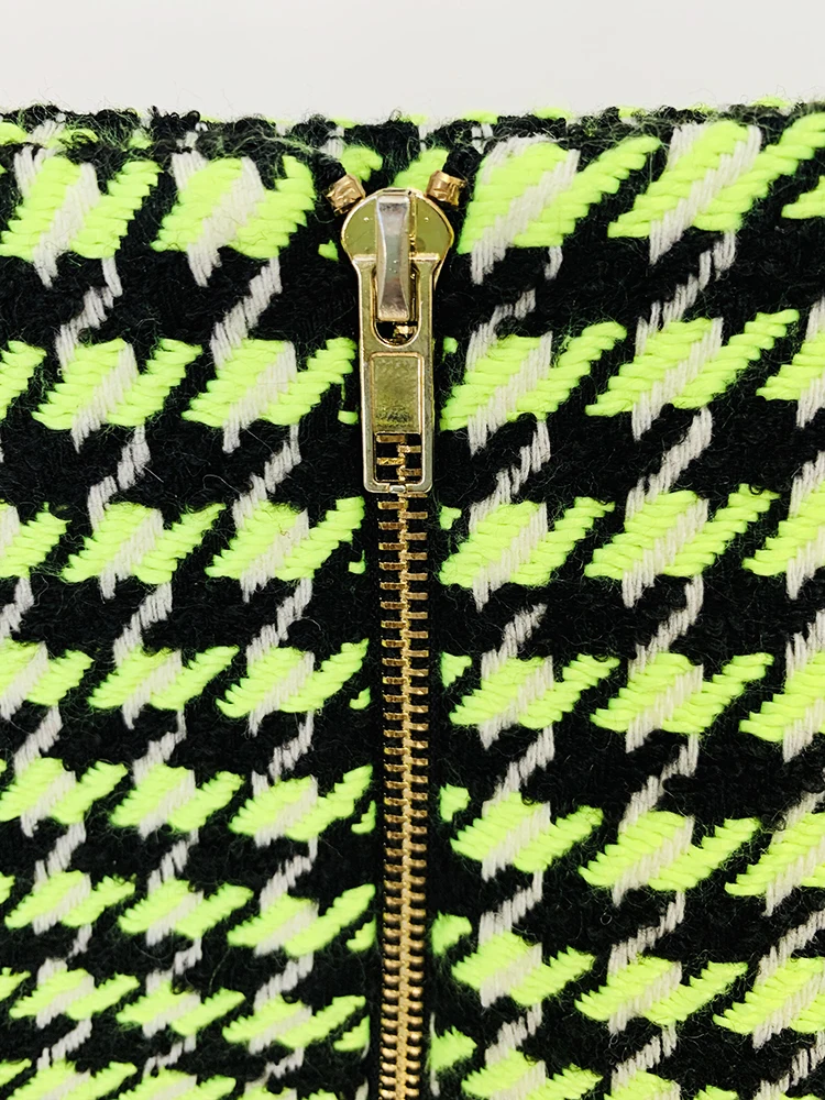 HIGH STREET Newest 2026 Designer Fashion Women's Lion Buttons Houndstooth Tweed Mini Skirt