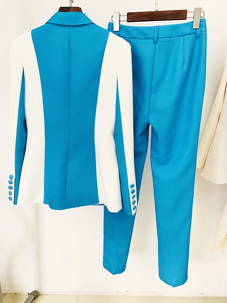 HIGH STREET Newest 2026 Designer Runway Suit Set Women's Color Block Blazer Flare Pants Suit