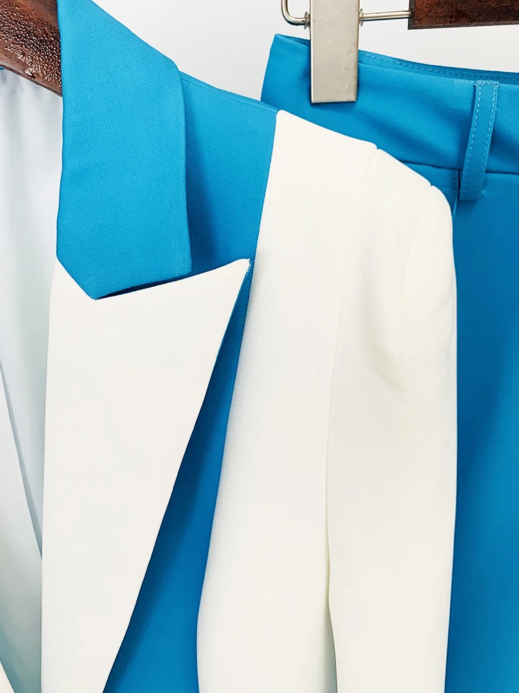 HIGH STREET Newest 2026 Designer Runway Suit Set Women's Color Block Blazer Flare Pants Suit